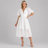 Women’s Cocktail Midi Dress with Puff Sleeves