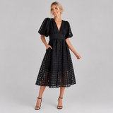 Women’s Cocktail Midi Dress with Puff Sleeves
