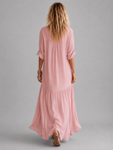Women’s Cotton Linen Maxi Dress – Relaxed Button Front Summer Style
