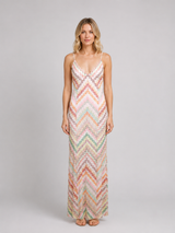 Women's multicolour crochet knit chevron maxi dress