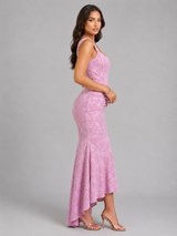 Women’s Floral Corset Maxi Dress with Asymmetrical Hem – Sculpted Elegant Silhouette