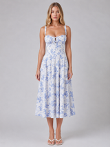 Women’s Floral Corset Sweetheart Neck Midi Dress – Wedding Guest Style