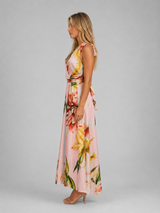 Satin floral A-line maxi dress
