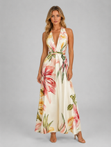 Floral V neck maxi dress for wedding guest