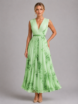 Women’s Floral Maxi Dress – Pleated A-Line Fit