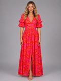 Robe maxi à manches bouffantes florale pour femme en été
