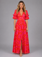Robe maxi à manches bouffantes florale pour femme en été