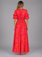 Robe maxi à manches bouffantes florale pour femme en été