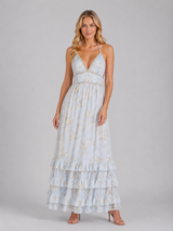 Romantic floral maxi dress with lace-up back