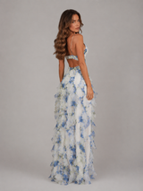 Women’s Floral Ruffle Maxi Dress – Chiffon Look Summer Elegance