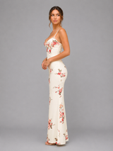 Women's Floral Satin Feel Maxi Dress – Elegant Occasion Style