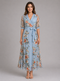 Robe maxi portefeuille à nouer à la taille fleurie pour femme été