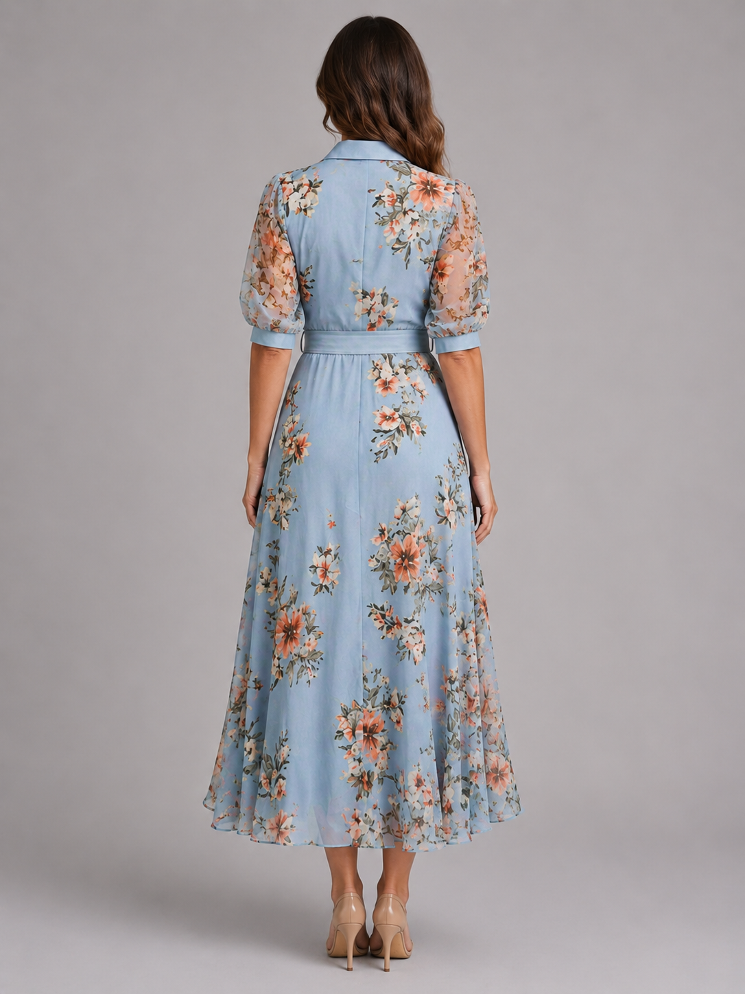 Robe maxi portefeuille à nouer à la taille fleurie pour femme été