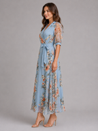 Robe maxi portefeuille à nouer à la taille fleurie pour femme été
