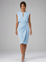 Women’s Keyhole Neck Midi Dress – Ruched Waist Elegant Fit
