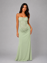 Lace bodice floor length evening dress for women