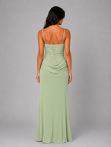 Lace Bodice Ruched Maxi Dress Evening Women