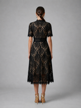 Women’s Lace Midi Dress – High Neck Elegant A-Line Silhouette
