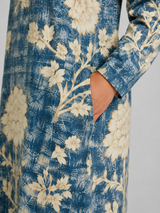 Long sleeve linen look floral midi dress for women
