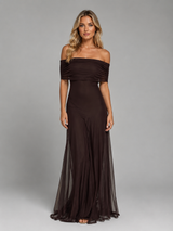 Women’s Off-Shoulder Flowy Maxi Dress – Chiffon Evening Style