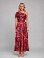 Women's one shoulder abstract print maxi dress