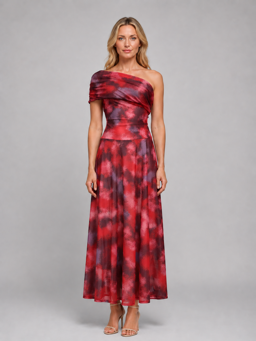 Women's one shoulder abstract print maxi dress
