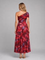 One shoulder draped print maxi dress front view