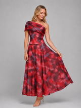 Burgundy and rose abstract print maxi dress