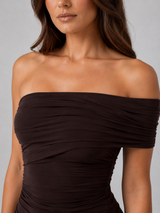 Women’s One-Shoulder Ruched Maxi Dress – Sculpted Silhouette