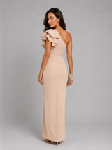 Women’s One Shoulder Ruffle Sleeve Twist Slit Maxi Dress – Elegant Occasion Style