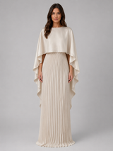 Women’s Pleated Maxi Dress with Cape Sleeves – Elegant Occasion Style