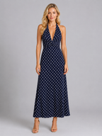 Vestido maxi de lunares con cuello halter para mujer verano