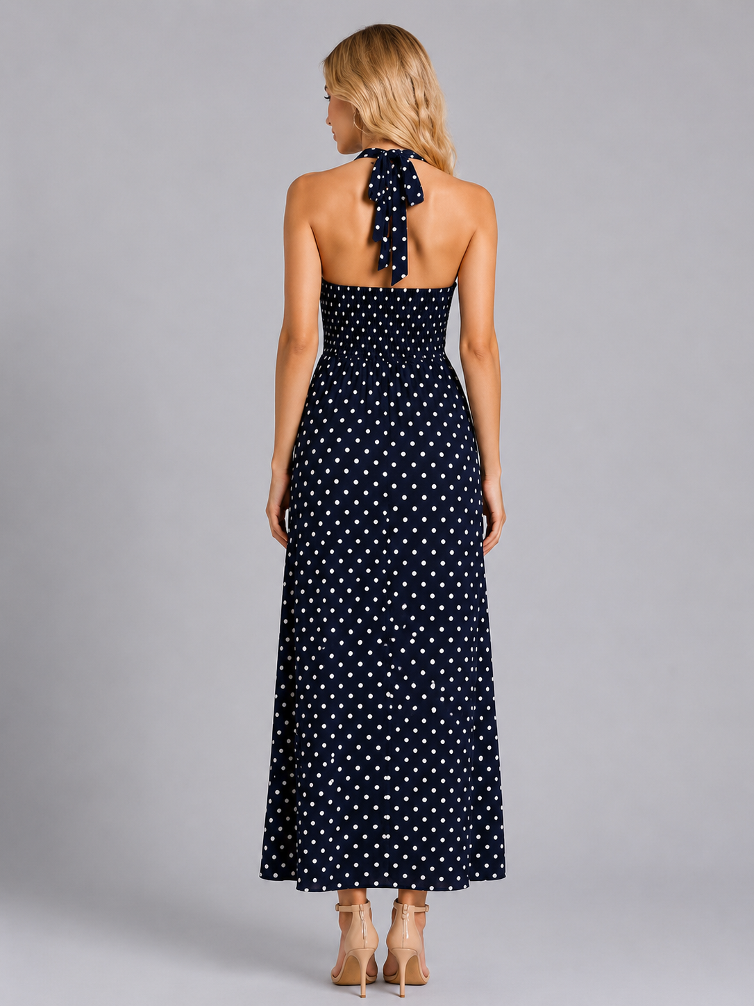Vestido maxi de lunares con cuello halter para mujer verano