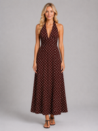 Vestido maxi de lunares con cuello halter para mujer verano