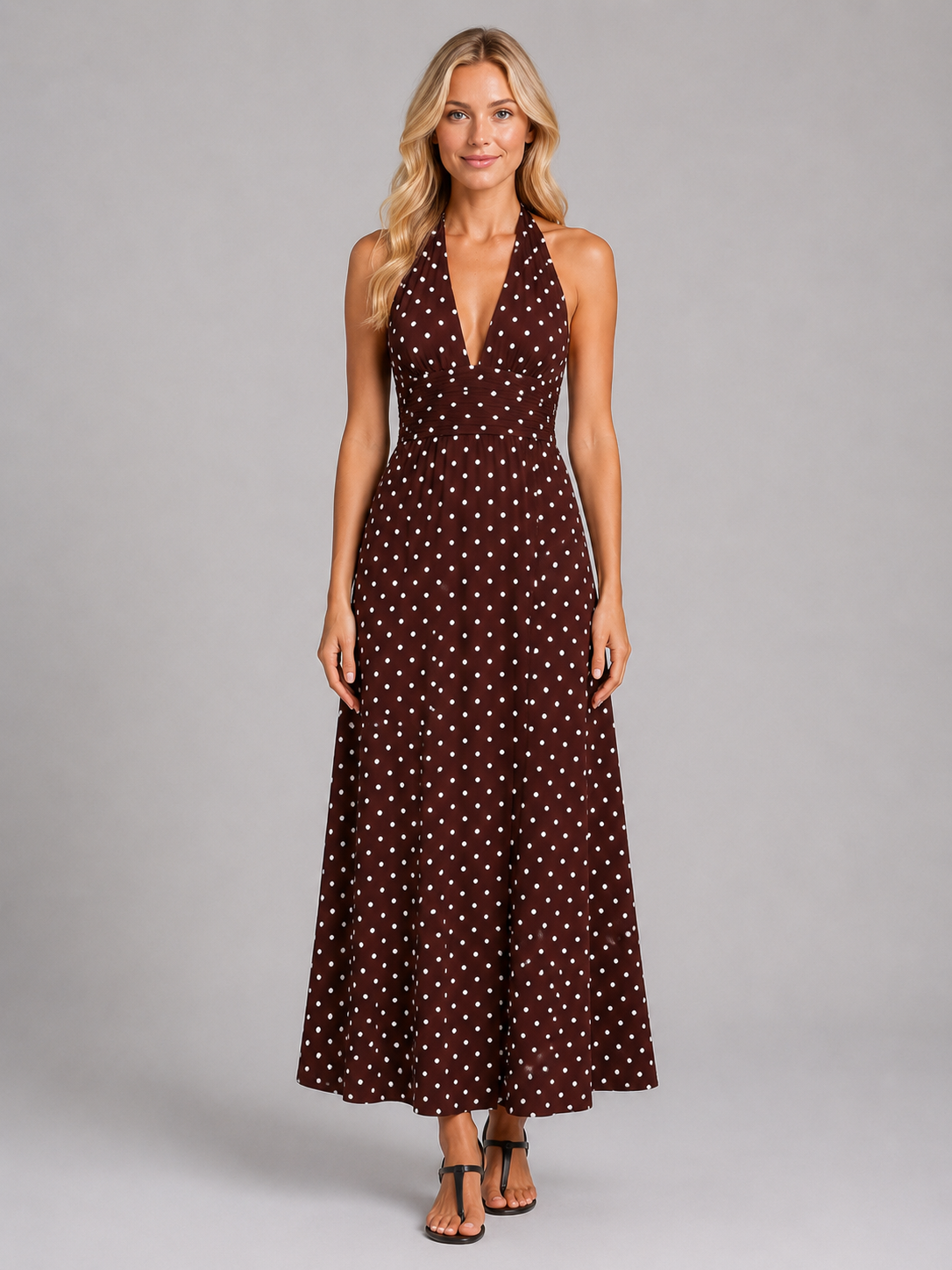 Vestido maxi de lunares con cuello halter para mujer verano