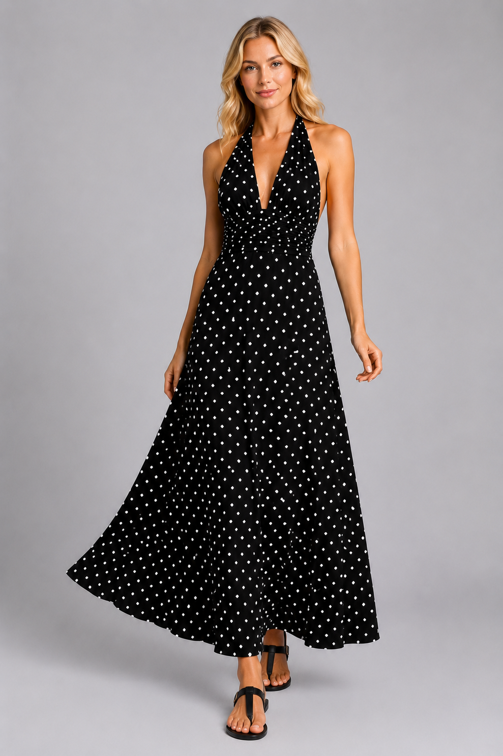 Vestido maxi de lunares con cuello halter para mujer verano