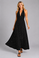 Women’s Polka Dot Halter Maxi Dress – Summer Occasion Style