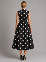 Women’s Polka Dot Midi Dress – Sleeveless V-Neck Summer Style