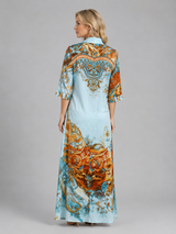 Baroque print shirt maxi dress front view