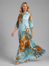Collared button-front printed maxi dress