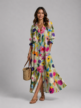 Printed Button Front Shirt Maxi Dress Summer Women