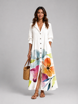 Long sleeve button front shirt maxi dress