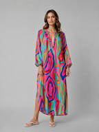 Abstract Print Long Sleeve Maxi Dress Summer Women