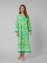 Blue abstract print maxi beach dress for women