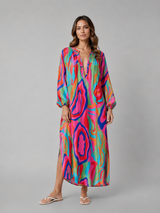 Abstract Print Long Sleeve Maxi Dress Summer Women