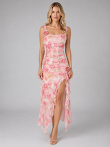 Women’s Romantic Ruffle Maxi Dress – Elegant Split Hem