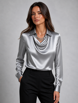 Women’s Satin-Feel Drape Blouse – Elegant Fluid Silhouette