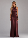 Satin Halter Neck Maxi Dress Evening Women
