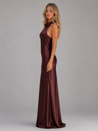 Bias cut satin maxi evening gown for women