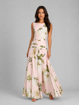 Boat neck floral A-line maxi dress